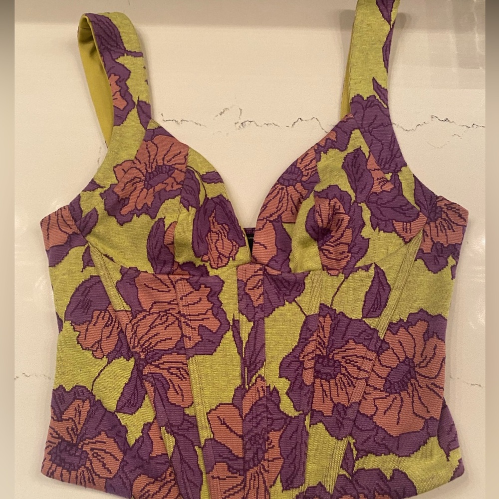 Zara Jacquard Crop Corset Bustier Floral Top